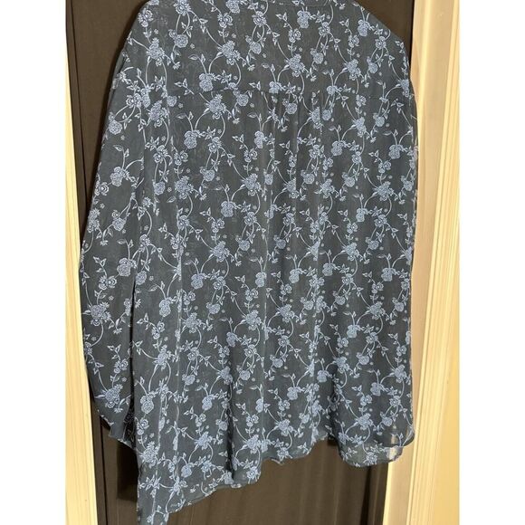 Kut From the Kloth Shirt Womens 3X Floral Sheer Button Up Blue Roll Tab - Picture 3 of 6